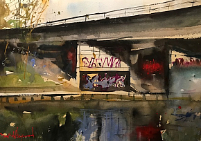 David Heywood 'Under the Bridge' Original Watercolour 